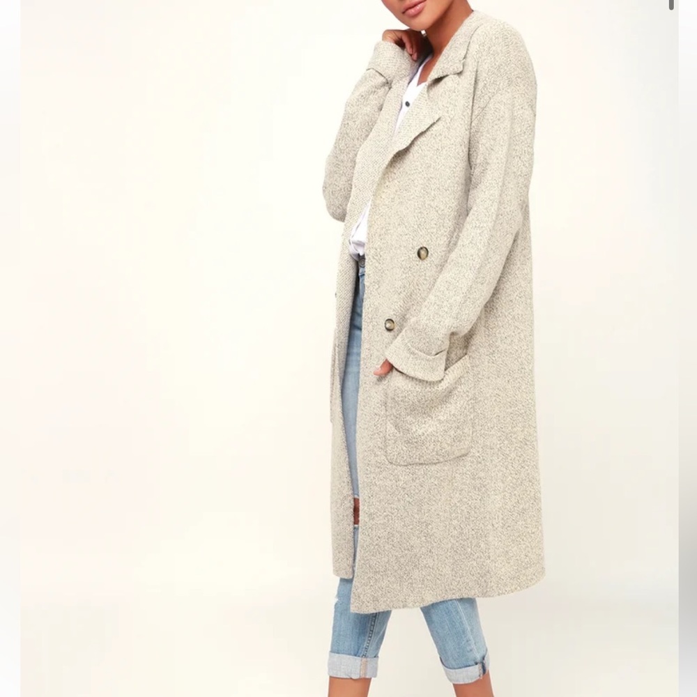 Lulus Cuddle Club beige long sleeve sweater coat